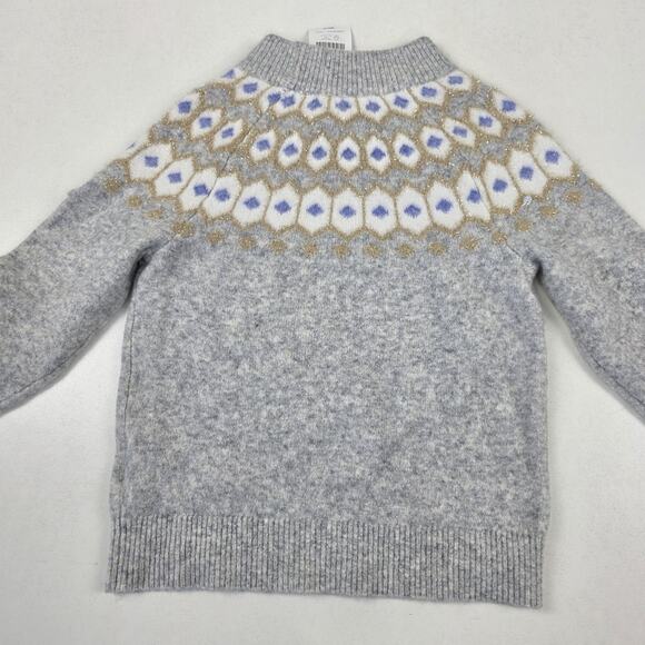 crewcuts Sweater Girls Small 6-7 Gray Fair Isle Mock Neck Merino Blend Metallic - Picture 11 of 11
